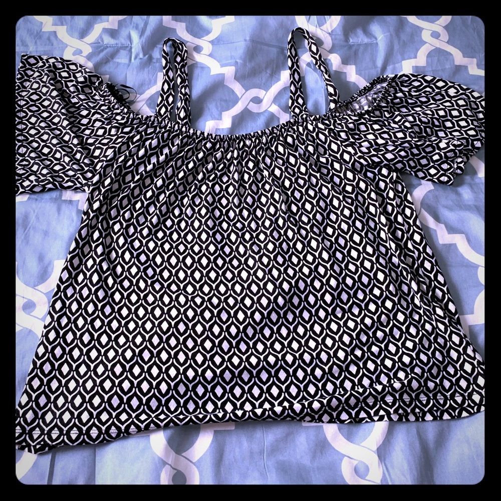 Black and white off the shoulder blouse